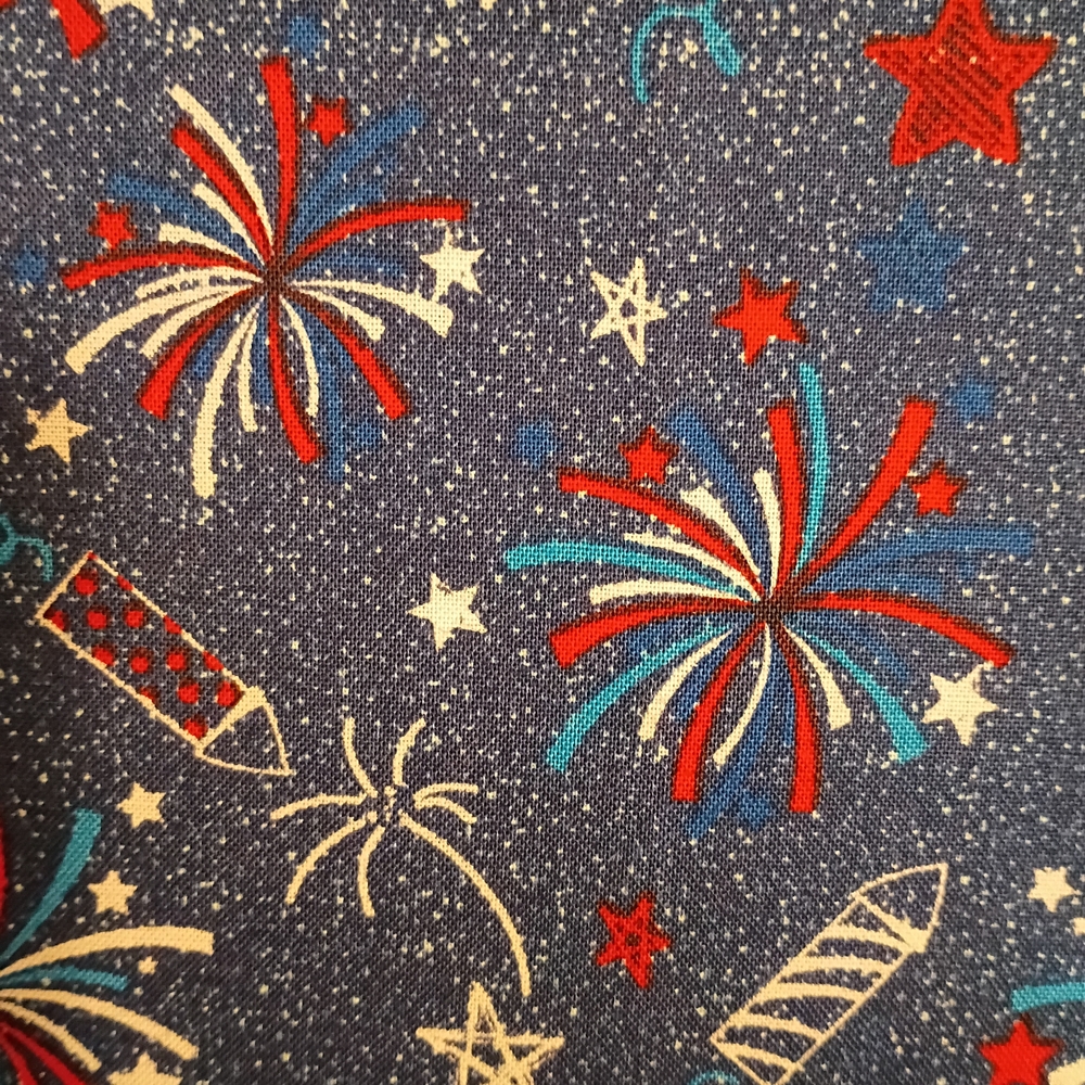 Patriotic Fireworks Cotton Print Fabric - Red, White & Blue